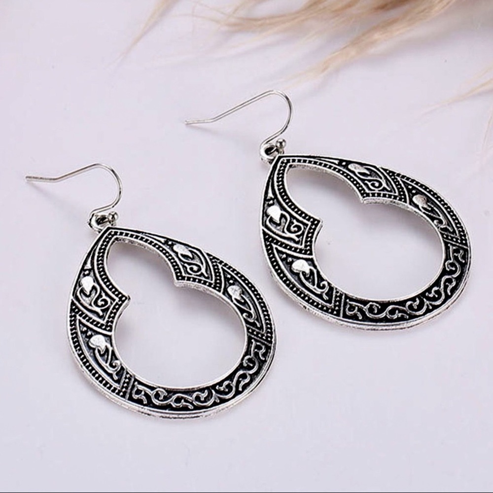 Any 2/$20! Antiqued Silver Embellished Teardrop Boho Earrings - Picture 3 of 6